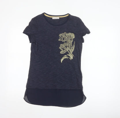 Marks and Spencer Women's Navy Floral Glitter T-Shirt Size 8