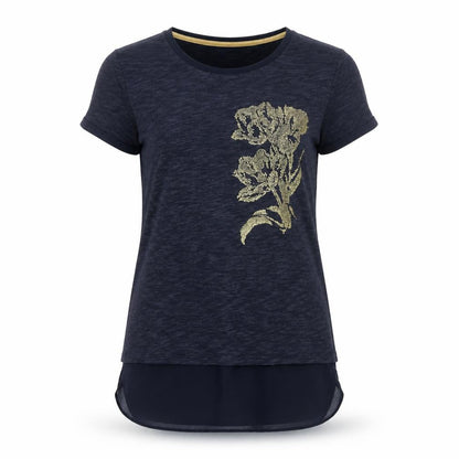 Marks & Spencer Women's Navy Floral Glitter T-Shirt Size 8