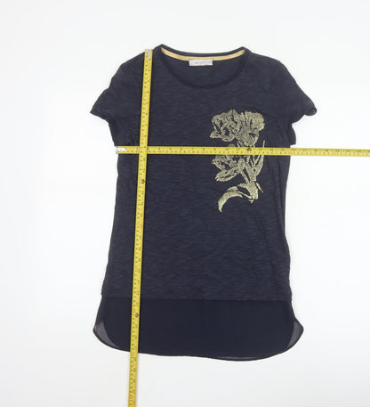 Marks and Spencer Women's Navy Floral Glitter T-Shirt Size 8