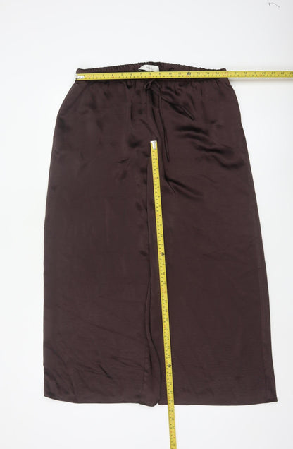 Marks and Spencer Women Brown Wide-Leg Satin Trousers Size 16