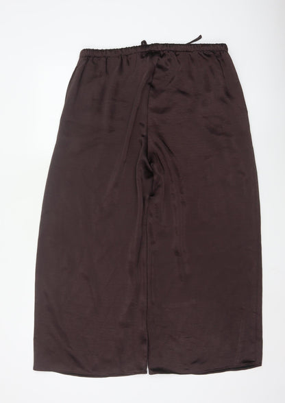 Marks and Spencer Women Brown Wide-Leg Satin Trousers Size 16