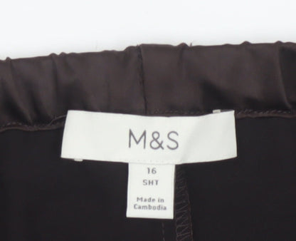 Marks and Spencer Women Brown Wide-Leg Satin Trousers Size 16