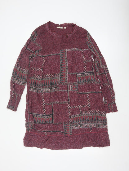 Fat Face Women Purple Geometric Shift Dress Size 10 Long Sleeve