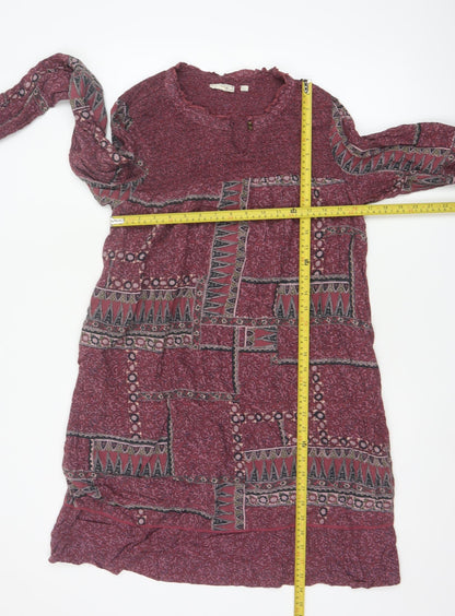 Fat Face Women Purple Geometric Shift Dress Size 10 Long Sleeve