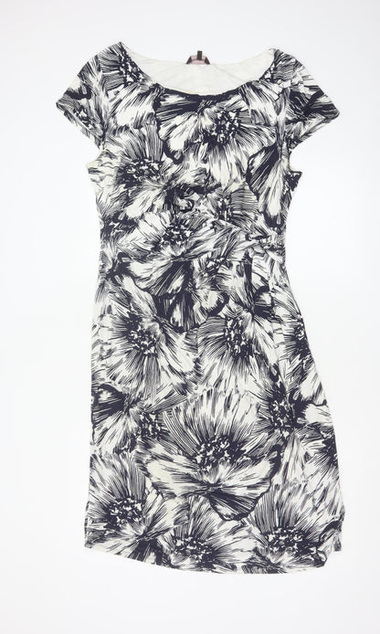 Phase Eight Women’s Black Floral Sheath Stretch Jersey Dress Size 16
