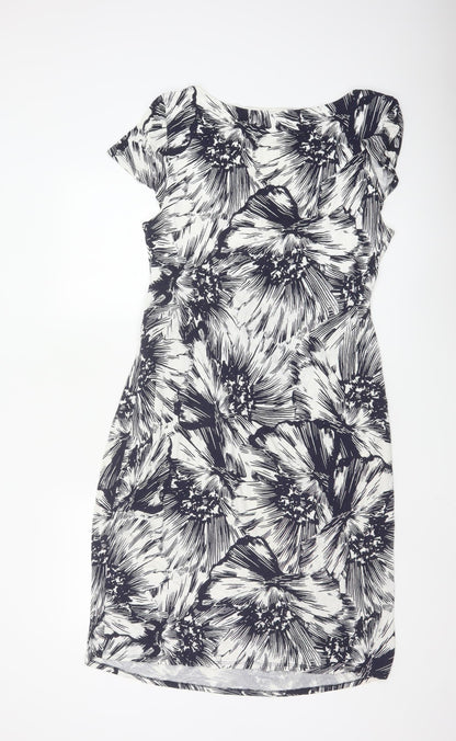 Phase Eight Women’s Black Floral Sheath Stretch Jersey Dress Size 16