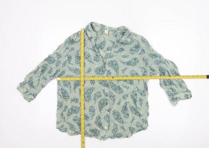 Monsoon Women Green Paisley 3/4 Sleeve Floral Blouse Size 14