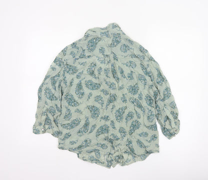 Monsoon Women Green Paisley 3/4 Sleeve Floral Blouse Size 14