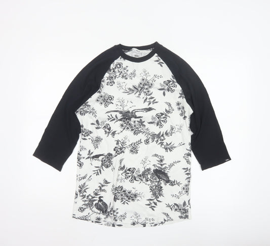 Vans Men's Black & White Floral Bird Raglan 3/4 Sleeve T-Shirt Small