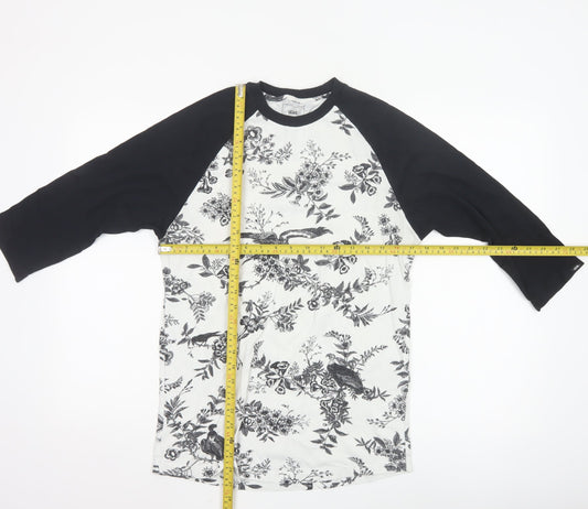 Vans Men's Black & White Floral Bird Raglan 3/4 Sleeve T-Shirt Small