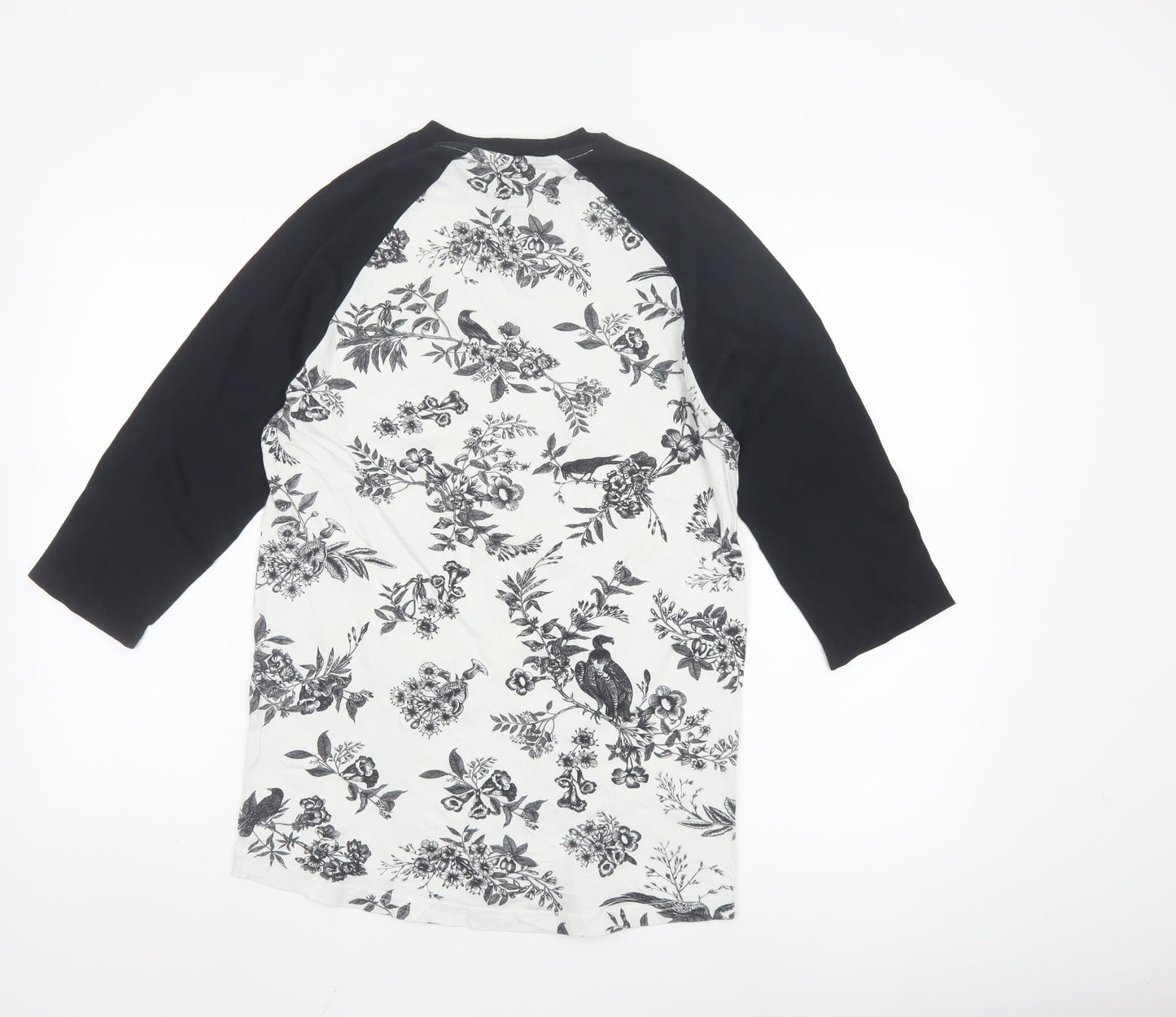 Vans Men's Black & White Floral Bird Raglan 3/4 Sleeve T-Shirt Small