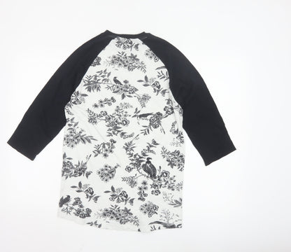 Vans Men's Black & White Floral Bird Raglan 3/4 Sleeve T-Shirt Small