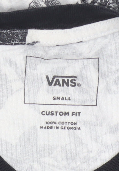 Vans Men's Black & White Floral Bird Raglan 3/4 Sleeve T-Shirt Small