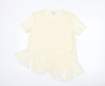 Marks and Spencer Womens Beige Short Sleeve Ruffle Hem Top Size 14
