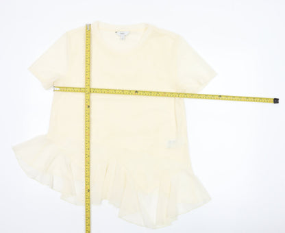Marks and Spencer Womens Beige Short Sleeve Ruffle Hem Top Size 14