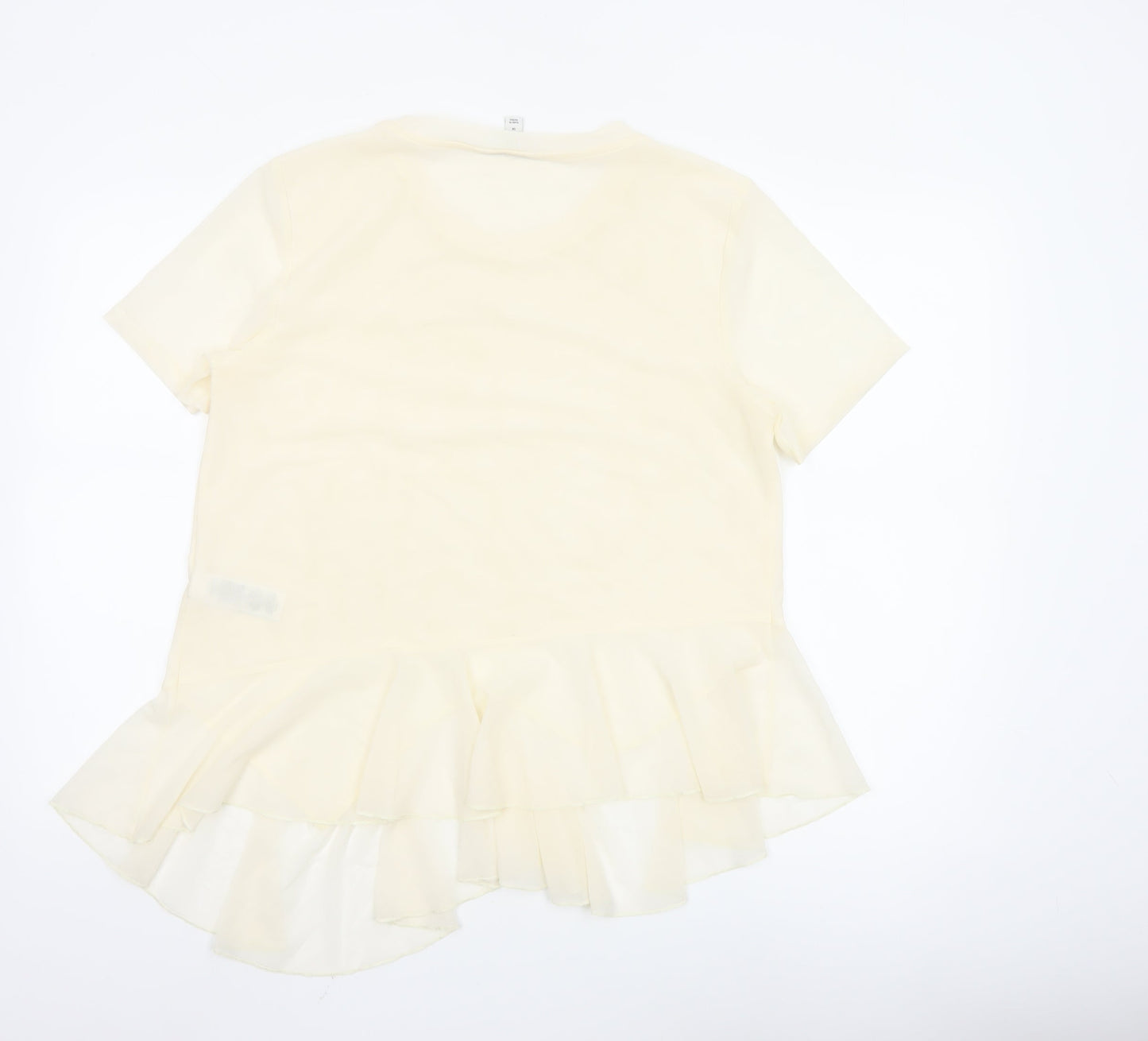 Marks and Spencer Womens Beige Short Sleeve Ruffle Hem Top Size 14