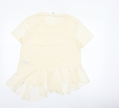 Marks and Spencer Womens Beige Short Sleeve Ruffle Hem Top Size 14