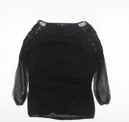 Coast Women’s Black Sheer Embroidered Long Sleeve Tunic Blouse Size S