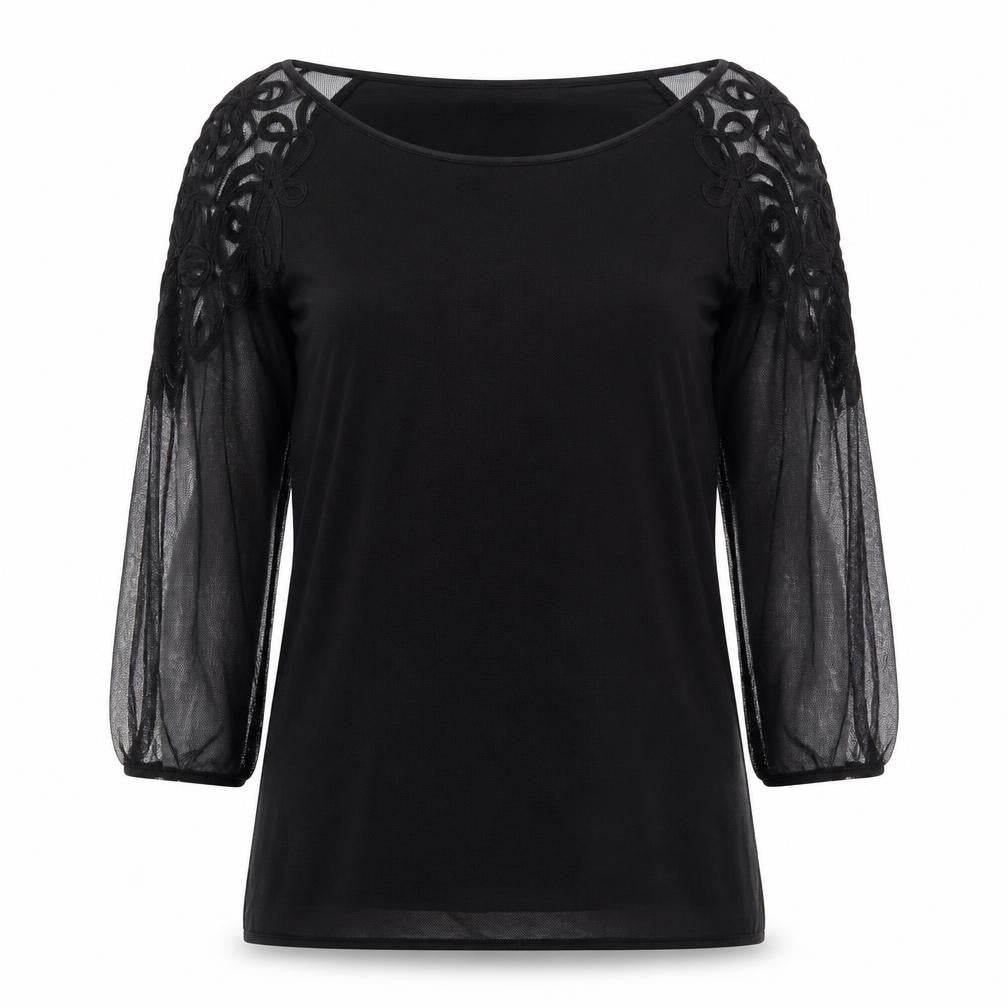 Coast Women’s Black Sheer Embroidered Long Sleeve Tunic Blouse Size S