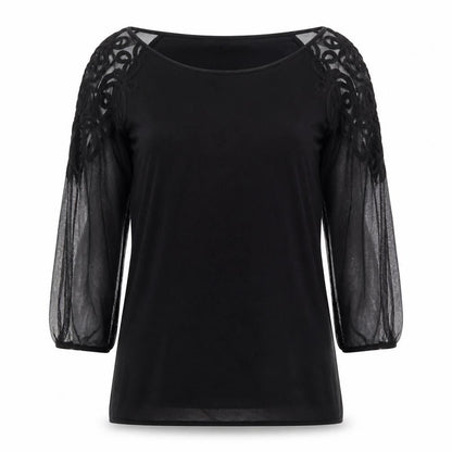 Coast Women’s Black Sheer Embroidered Long Sleeve Tunic Blouse Size S