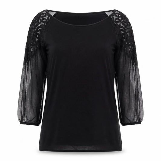 Coast Women’s Black Sheer Embroidered Long Sleeve Tunic Blouse Size S