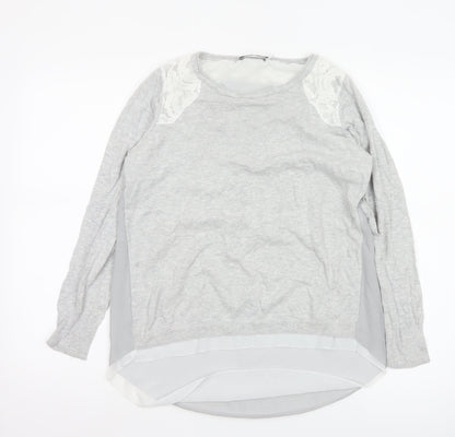 Mint Velvet Womens Grey Lace Detail Long Sleeve Tunic Blouse Size 8