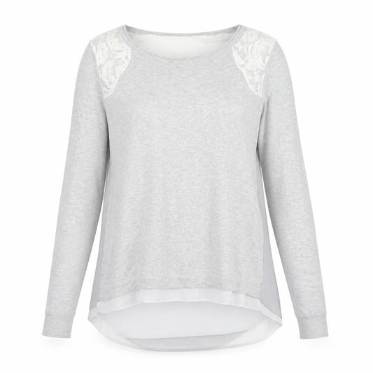 Mint Velvet Womens Grey Lace Detail Long Sleeve Tunic Blouse Size 8