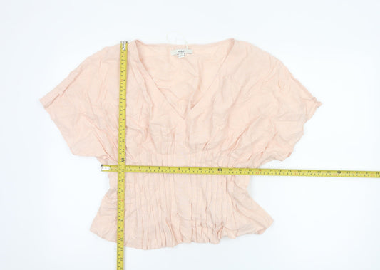 Marks and Spencer Women Beige Linen Viscose Pleated V-Neck Tunic Blouse Size 12