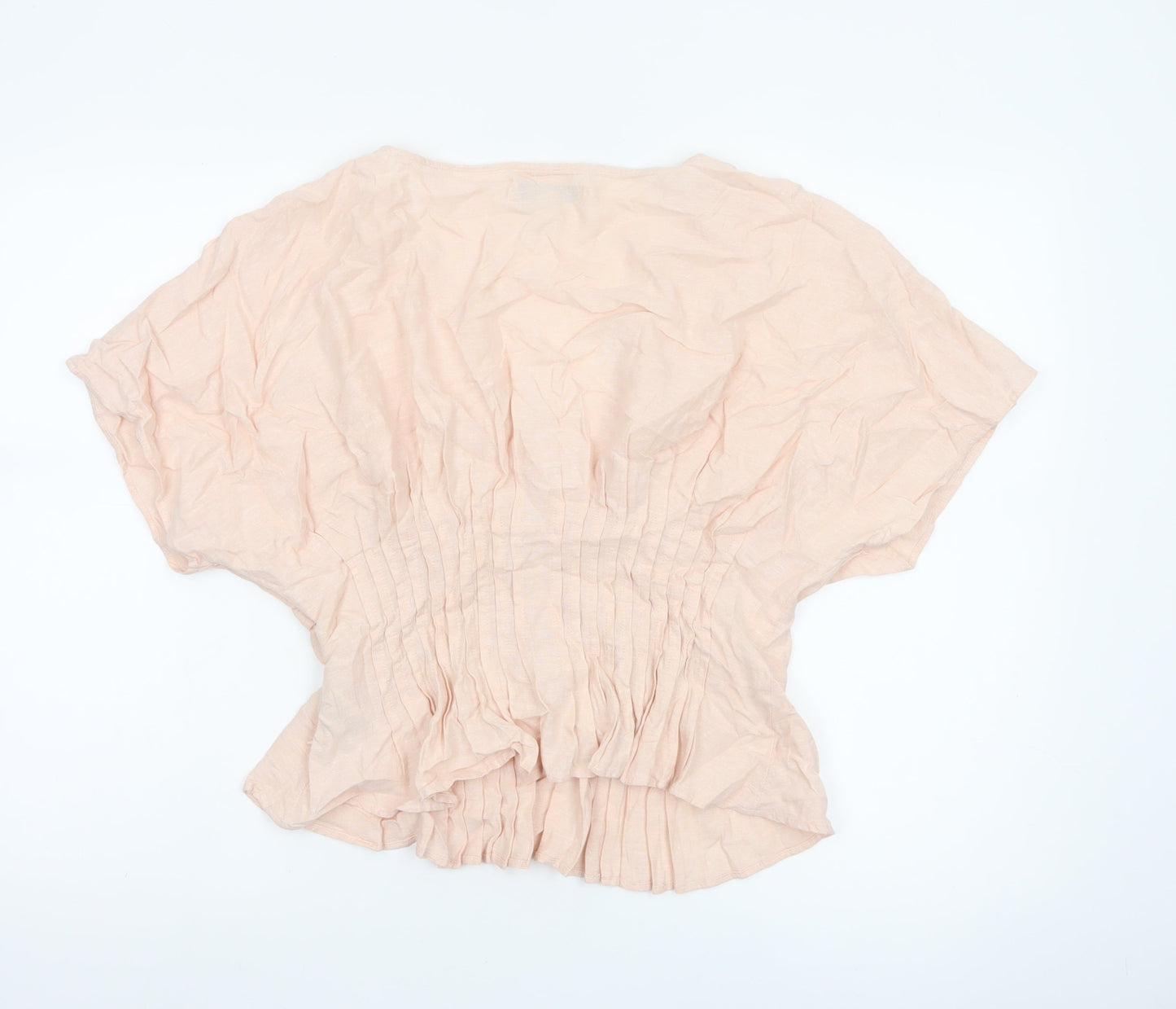 Marks and Spencer Women Beige Linen Viscose Pleated V-Neck Tunic Blouse Size 12