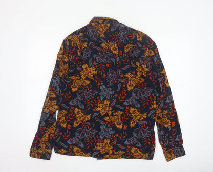 Topman Men's Navy Floral Long Sleeve Button-Up Shirt Size L