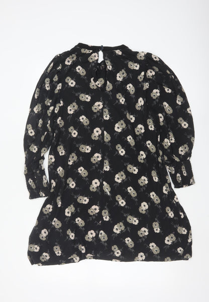Next Women’s Black Floral Shift Dress Size 12 Long Sleeve