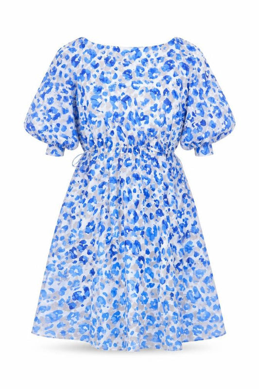 Front view of L.K. Bennett Women’s Blue Silk A-Line Dress UK 10 Classic Spring Style