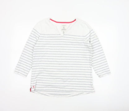 Joules Women’s White Striped 3/4 Sleeve Cotton V-Neck T-Shirt Size 14