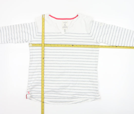Joules Women’s White Striped 3/4 Sleeve Cotton V-Neck T-Shirt Size 14