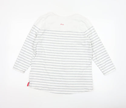 Joules Women’s White Striped 3/4 Sleeve Cotton V-Neck T-Shirt Size 14