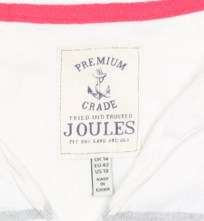 Joules Women’s White Striped 3/4 Sleeve Cotton V-Neck T-Shirt Size 14