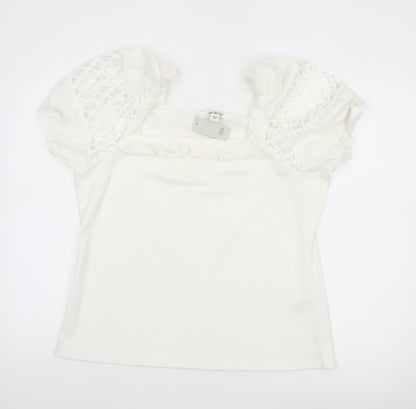 River Island Womens White Size 18 Puff Sleeve Crochet Top