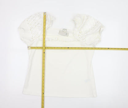 River Island Womens White Size 18 Puff Sleeve Crochet Top