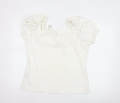 River Island Womens White Size 18 Puff Sleeve Crochet Top