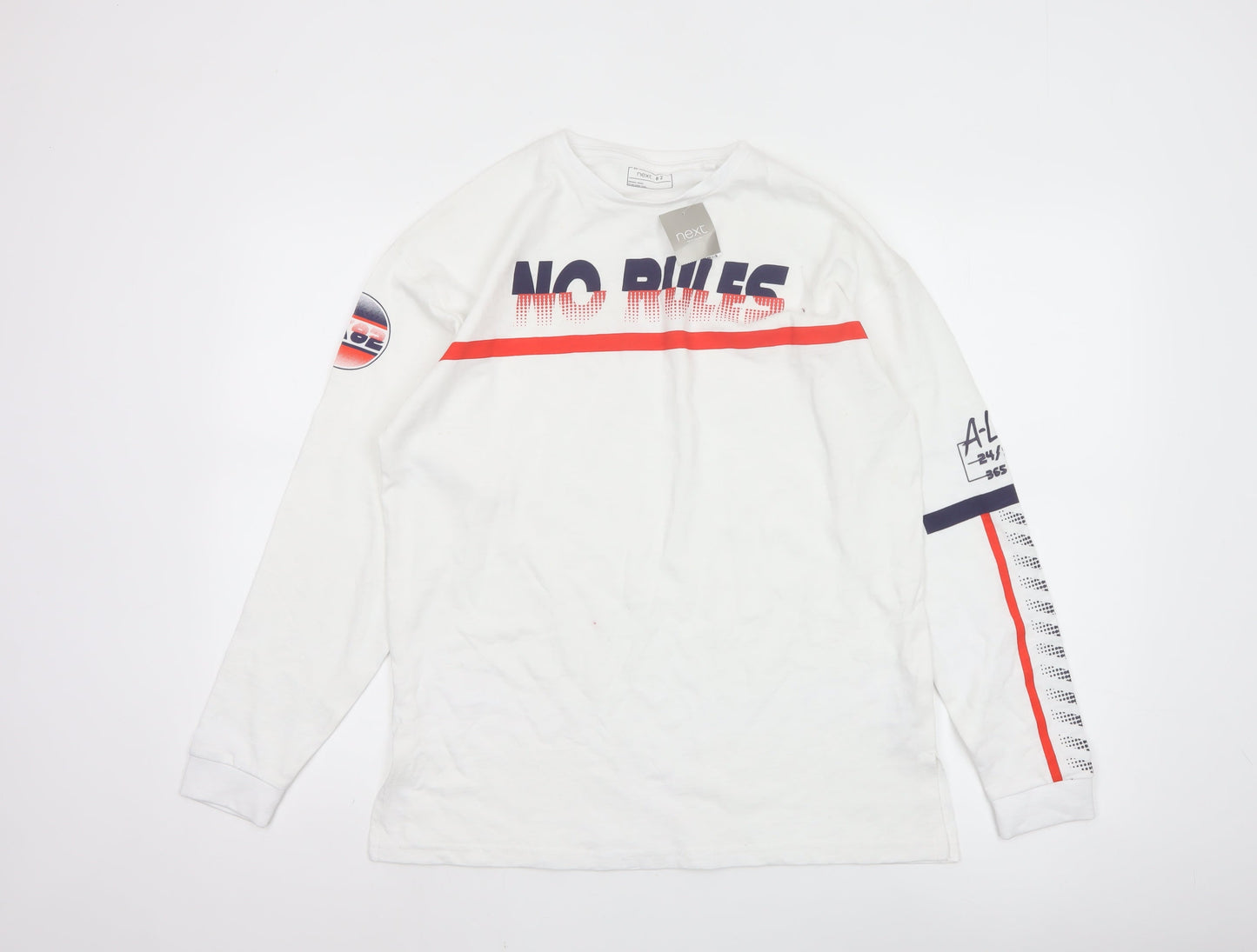 Next Boys White Long Sleeve Graphic T-Shirt 13 Years Casual Cotton Top