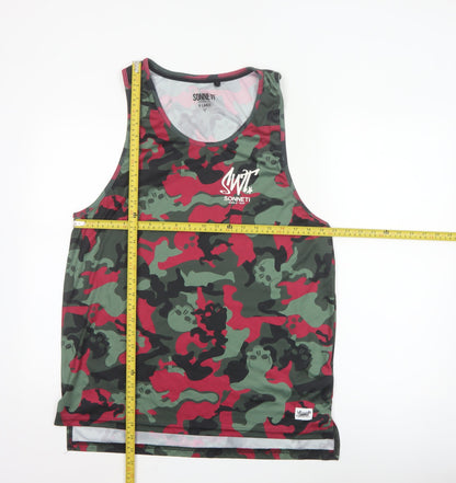 Sonneti Men's Green Red Camouflage Sleeveless Tank Top XL