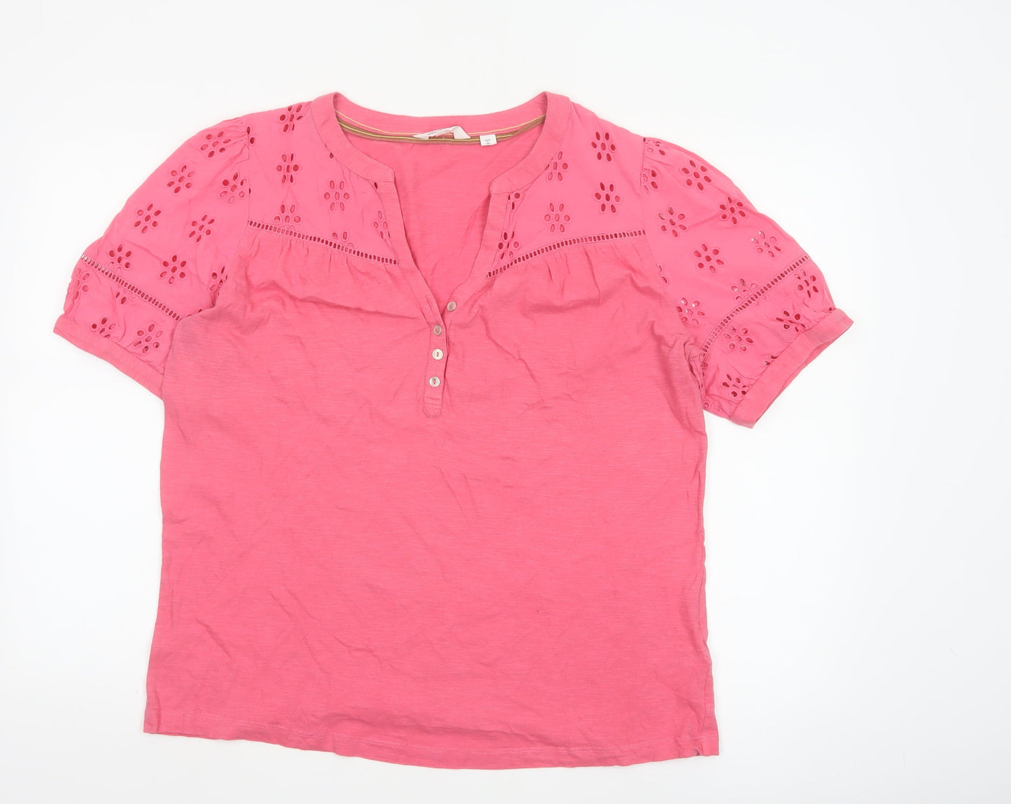 White Stuff Women Pink Henley Tunic Blouse Size 16 Cotton