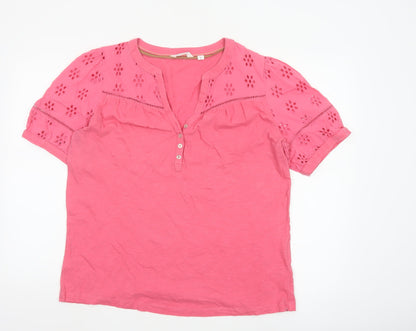 White Stuff Women Pink Henley Tunic Blouse Size 16 Cotton
