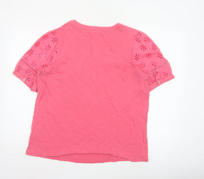 White Stuff Women Pink Henley Tunic Blouse Size 16 Cotton