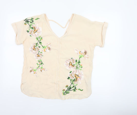 Oasis Women’s Beige Floral Embroidered Tunic Blouse Size 12