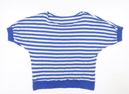 Marks and Spencer Women's Blue Striped Cotton Boat Neck T-Shirt Size 14
