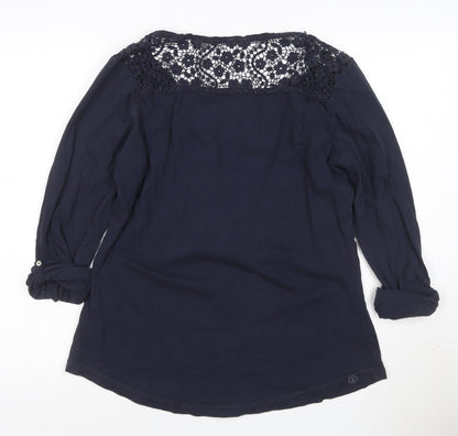 Fat Face Women's Blue Crochet Tunic Blouse Size 16 Cotton