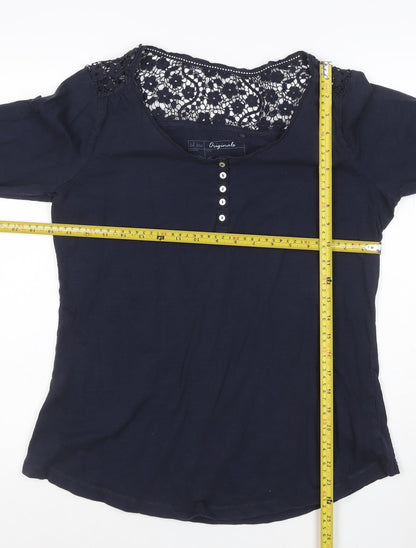 Fat Face Women's Blue Crochet Tunic Blouse Size 16 Cotton