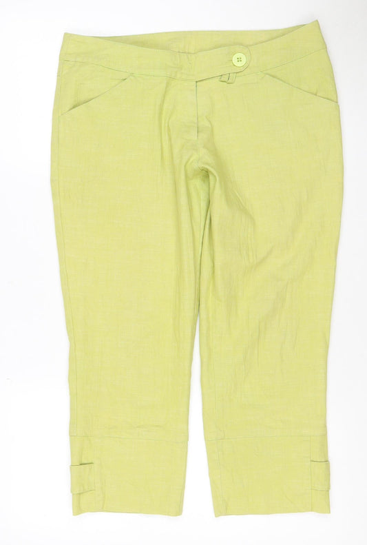 SOLO Italy Women’s Green Linen Blend Cropped Jeans Size 14