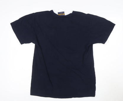 NYPD Men Blue Cotton Crew Neck Short Sleeve Logo T-Shirt M